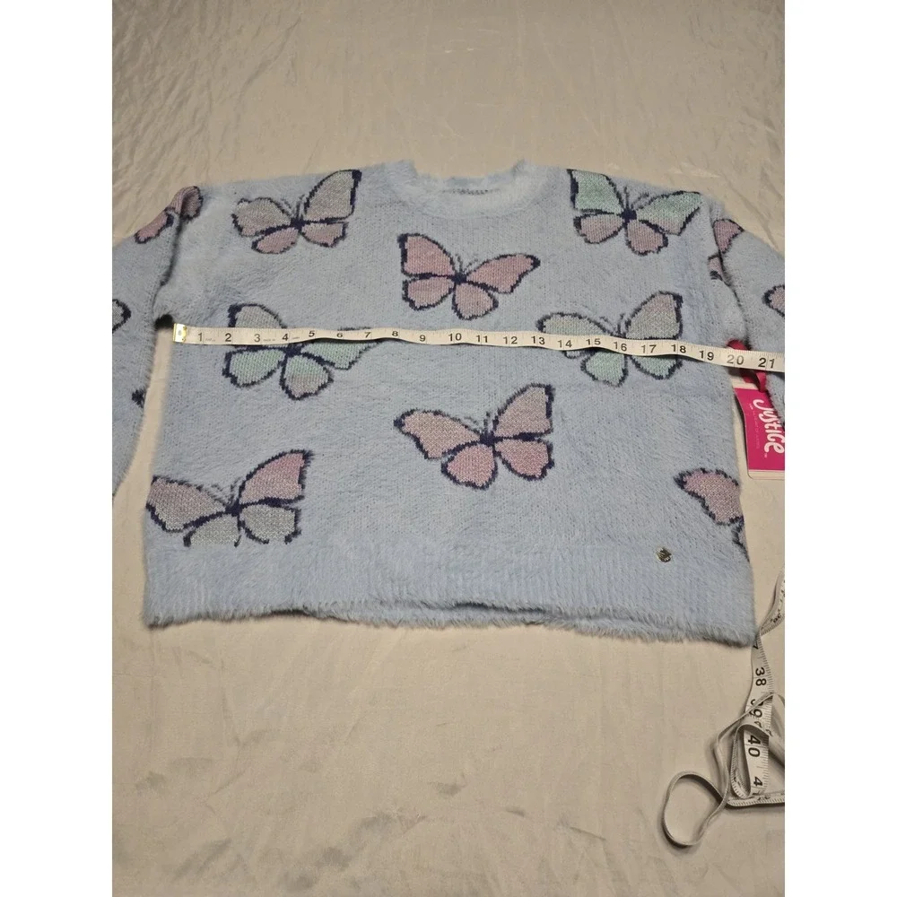 NWT Justice Girls Crew Neck Eyelash Sweater Butterflies Medium 10 Pullover Fuzzy